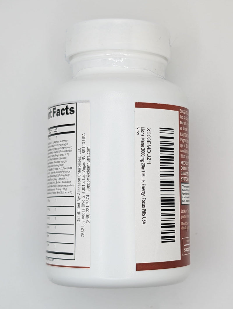 [Australia] - Clean Nutraceuticals Lions Mane 20in1 Mushroom Supplement with Turkey Tail Reishi Cordyceps Chaga Maitake Meshima Poria Cocos Shiitake Oyster Porcini Enoki - 1 Pack 