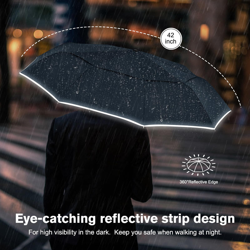 G4Free Windproof 42 Inch Travel Umbrella, Strongest Fiberglass Frame, Double Canopy with Reflective Strip, Autotomatic Folding Umbrella +54 Inch UPF50+ Auto Open UV Sun Golf Umbrella, for Rain & Sun