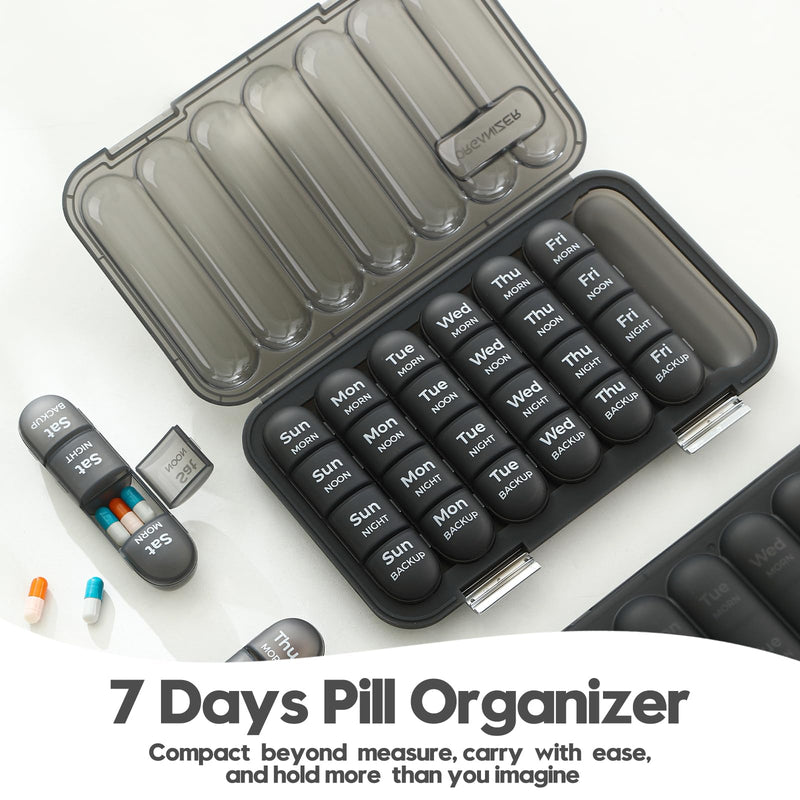 Pill Organizer 3 Times a Day - Pill Box 7 Day, Large Weekly Medicine Pill Organizer for Travel with Removable Individual Containers, Ideal for Vitamins, Supplements, Medicine (Black, 21 Slot) Black 21 Count (Pack of 1)