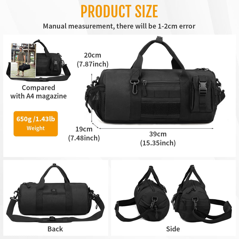 Huntvp Small Tactical Duffle Bag MOLLE Handbag Gear Military Travel Carry On Shoulder Bag Small Valise Black-1