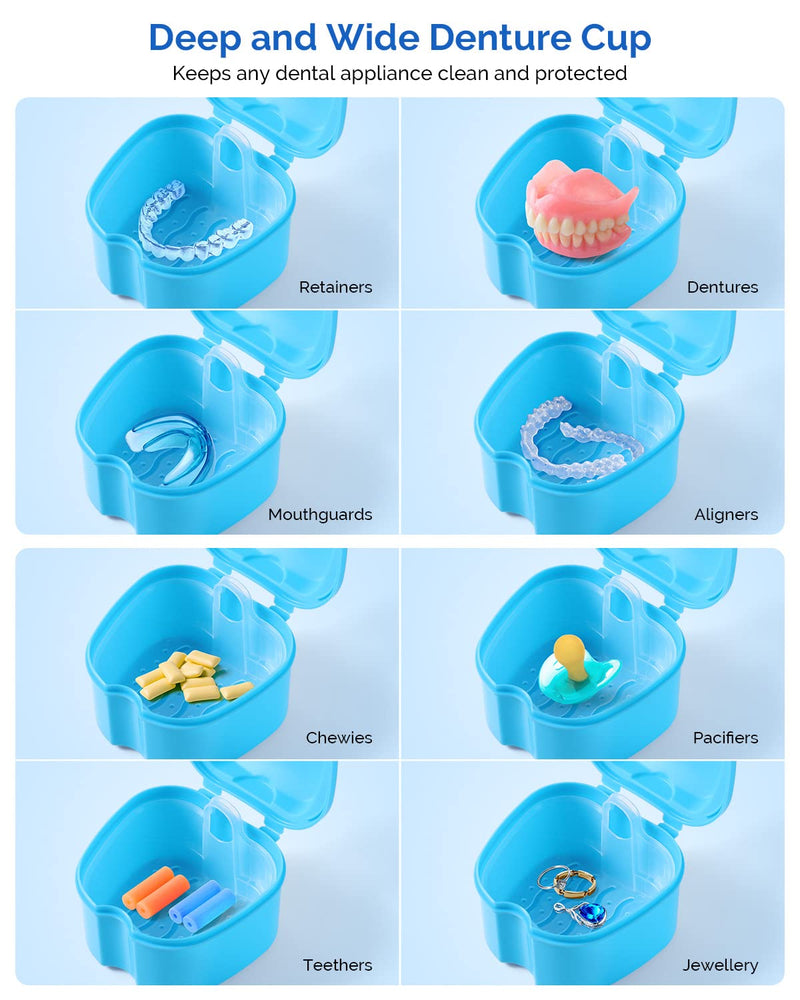 [Australia] - JMU 2pcs Denture Bath Case, Denture Cup for Soaking Dentures with Strainer Basket Tray for Dentures, Mouth Guard Storage Case (Navy Blue/Teal Blue) Navy Blue,Teal Blue 