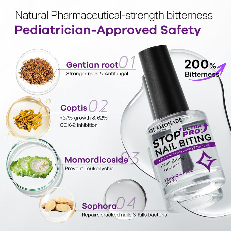 Glamonade Stop Nail Biting Polish Extra Strength Formula Upgraded Bitterness Effective Anti-Biting Treatment for Adults Kids Bitter Nail Deterrent to End Thumb Sucking Water Resistant & Long Lasting 0.5 Count (Pack of 1)