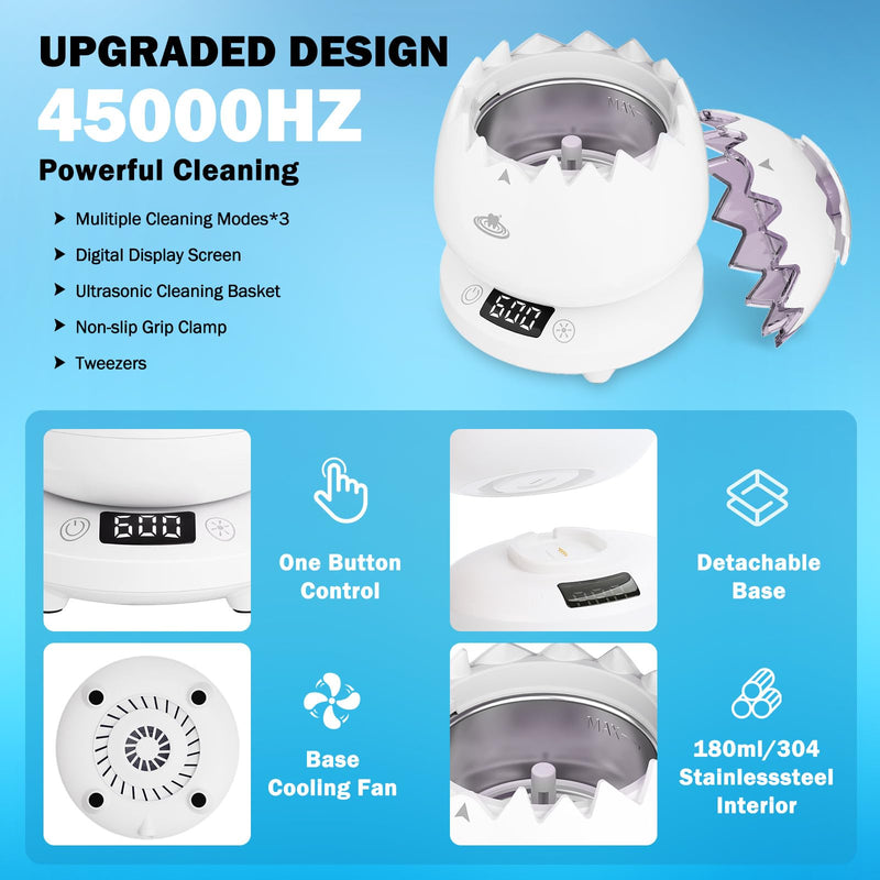 [Australia] - Ultrasonic Retainer Cleaner Machine for Denture, 45kHz Dental Cleaning Pod with Digital Timer, 3 Modes Waterproof Ultrasonic Denture Cleaner for Mouth Guard, Aligner, Jewelry, Braces,Rings,Necklaces 