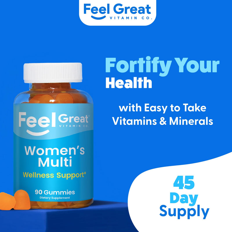 Multivitamin Gummy for Women by Feel Great Vitamin Co | Multi Chewable Gummy Supplement with Vitamin A, B-6, B-12, C, D, E, Biotin, Choline, Folic Acid, Zinc & More