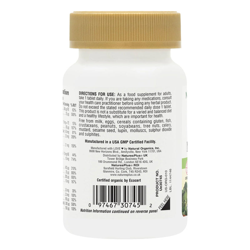 NaturesPlus Source of Life Garden Men Once a Day - Organic Vegan Multivitamin for Men - Energy, Immunity, T Booster - Zinc, Selenium, Pomegranate, Lycopene - Gluten Free - 30 Tablets 30 count (Pack of 1)