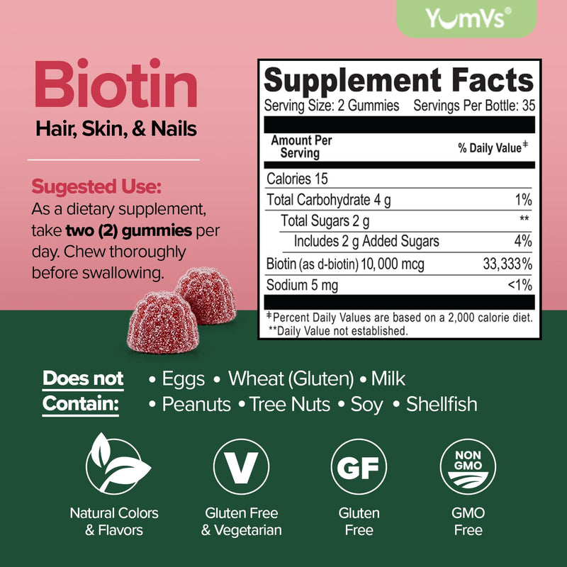 Biotin Gummies 10,000mcg – Biotin for Hair Growth Women – Great-Tasting Gummies – Hair, Skin & Nails Vitamins – Non-GMO Vegan Biotina Supplement for Women – 70 Count | Maximum Strength, Supports Hair Growth, Healthy Skin & Strong Nails, Great-Tasting, ...