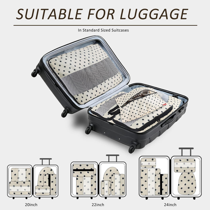 Travel Duffle Bag with Shoe Compartment and 5 Set Polka Dot Packing Cubes for Travel