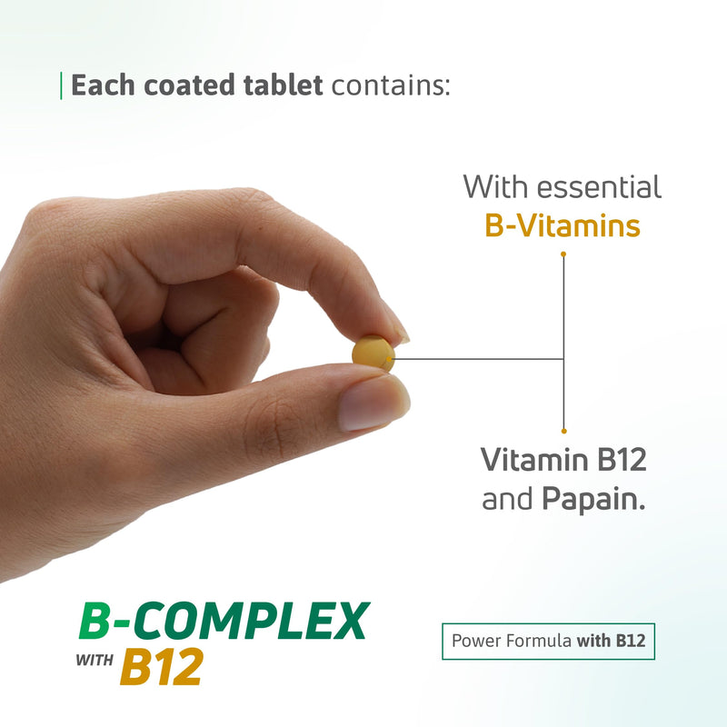 B Complex with B12 Papaya Enzyme Energy Support 90 Count