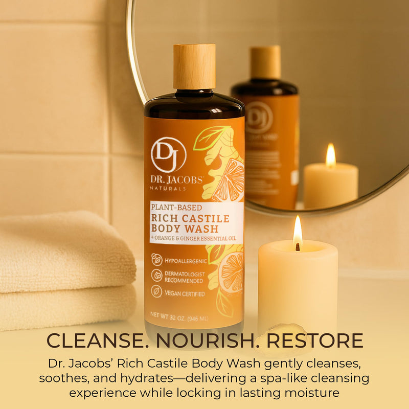 Dr. Jacobs Naturals Pure Castile Soap Liquid Body Wash, Orange & Ginger - Plant Based Soap Infused with Vitamin E & Aloe Vera to Moisturize Dry and Sensitive Skin - Made in The USA - 16 oz Orange-Ginger 16 Fl Oz (Pack of 1)