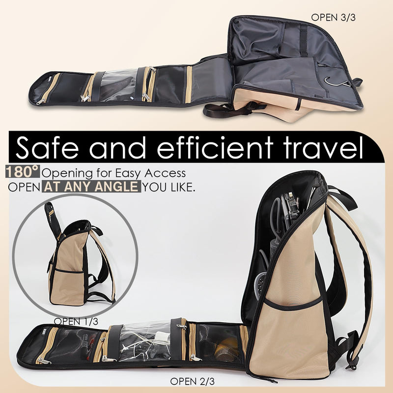 Travel Laptop Backpack Large Hanging Toiletry Organizer Water-Repellent Hygiene Bag (Khaki+) Khaki+