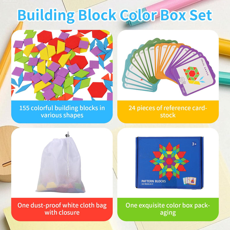 Memory Activities for Seniors & Kids, Wooden Tiles Pattern Blocks Matching Puzzle Game for Elderly Adults, Tangram Puzzles Cognitive Products Visual Stimulation Gift
