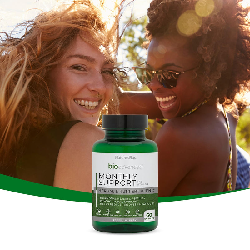 NaturesPlus Bio Advanced Monthly Support - Hormonal Balance Supplement for Women - Milk Thistle, Lemon Balm, Broccoli Sprouts, Chromium - Gluten Free, Vegan - 60 Capsules