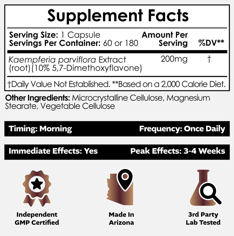 [Australia] - Nootropics Depot Black Ginger Extract Capsules | 10% 5,7-dimethoxyflavone | 60 Count 60 Count (Pack of 1) 