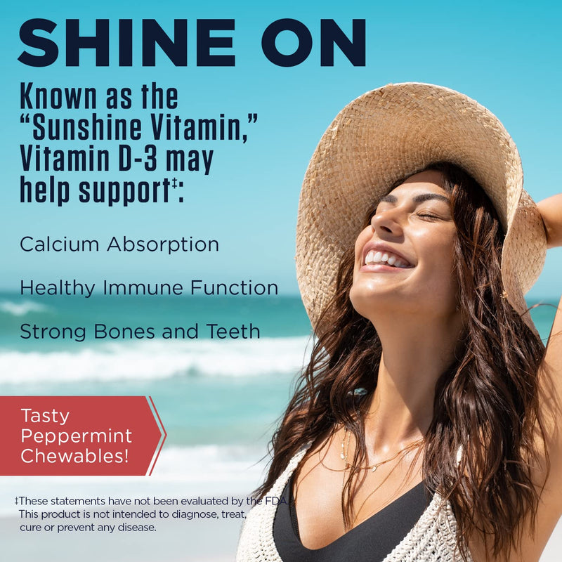 KAL Vitamin D3 Chewable Supplement - 5000 IU 125 mcg, High Potency Vitamin D Chewables, Healthy Teeth, Bone Strength and Immune Support, Natural Peppermint Flavor - 60 Count | High Potency Vitamin D Chewables, Healthy Teeth, Bone Strength and Immune Su...