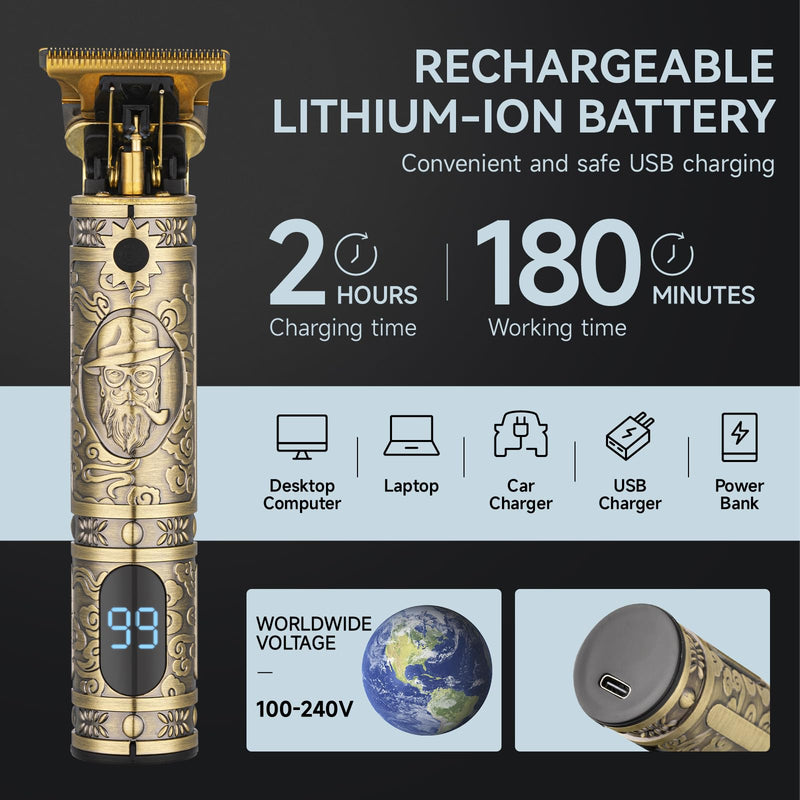 Hair Clippers for Men Professional Hair Trimmer Barbers Beard Trimmer Shaver Razor Hair Grooming Cutting Kit at Home T Blade Liner Trimmer Cordless Rechargeable Zero Gapped Edgers Gifts for Men Pattern 1