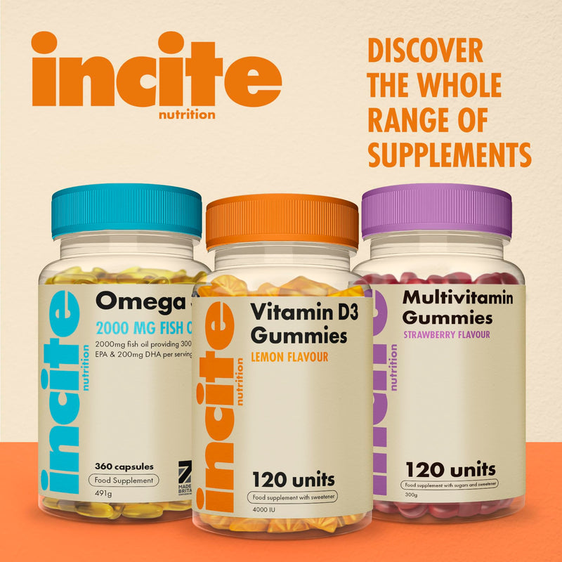 Incite Nutrition Vitamin D Gummies. 120 Lemon Flavour Chewable High Strength Vitamin D 4000 iu Gummies. 4 Month Supply of D3 Vitamins for Muscle Function, Immune Health and Year-Round Wellness 120 count (Pack of 1)