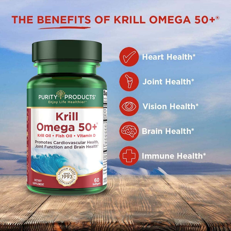 [Australia] - Purity Products Krill Omega 50 (Krill + Fish Oil Blend 1000mg + Astaxanthin 500mcg + Phospholipids 200mg + Vitamin D 500 IU) - 60 Mini Softgels 