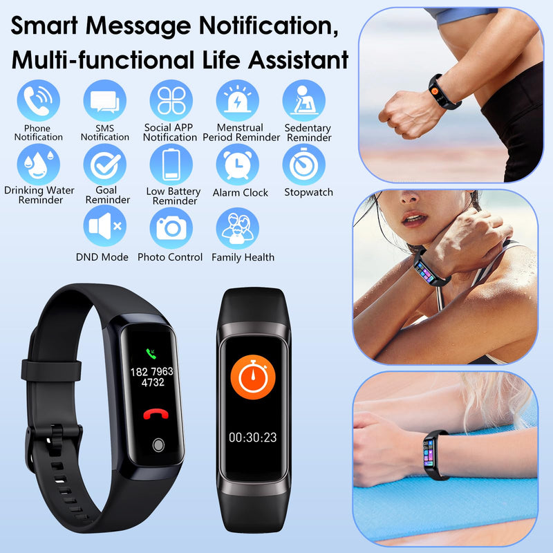 [Australia] - Fitness Tracker, 24/7 Heart Rate Blood Oxygen Blood Pressure Body Temp Monitor Sleep Calorie Tracker with 1.1" AMOLED Touch Color Screen Pedometer Smart Watch Waterproof for Women Men Black 