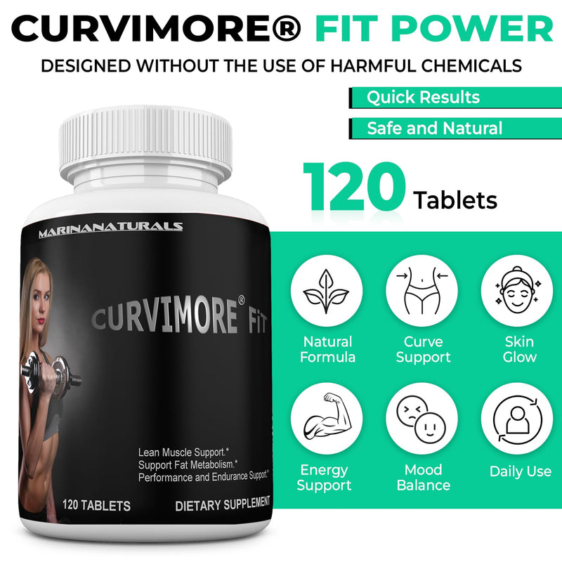 CURVIMORE® FiT Women Supplement. Fast Voluptuous Body. Multivitamins, Mineral, Amino Acids, Herbs, Collagen, Biotin, Hyaluronic Acid, L Glutamine, B-Complex, Maca. Muscled & Curvy Body Gains.