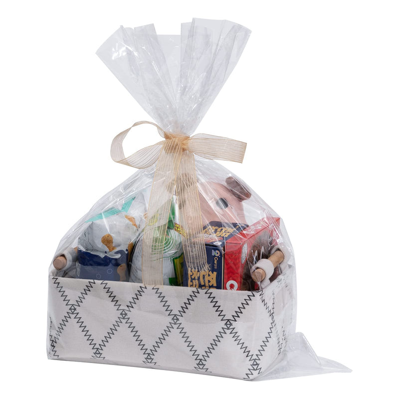 [Australia] - Decorative Collapsible Rectangular Fabric Storage Bin Organizer Basket with Wooden Handles for Clothes Storage, 11"×7.1"×3.9", White 11×6.7×3.5 inch 