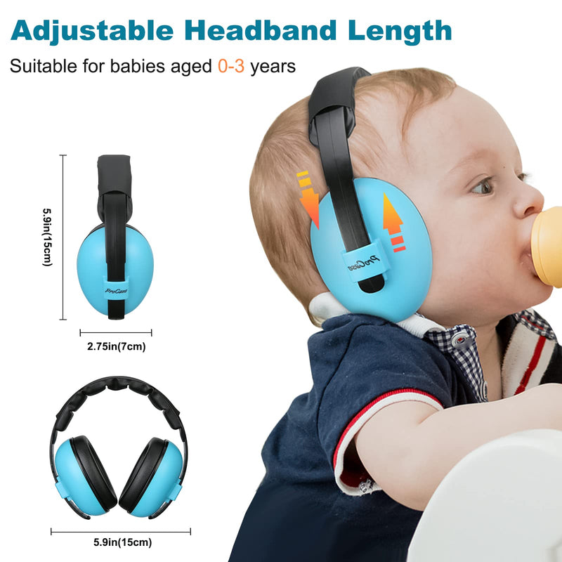 ProCase Baby Ear Protection, Noise Cancelling Headphone for Babies Infant Newborn Toddler up to 36 Months, Soft Hearing Protection Earmuffs for Sleep Travel -Blue Blue