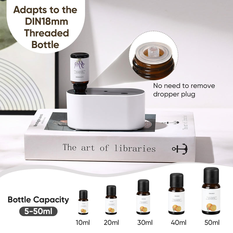 [Australia] - Waterless Diffuser for Essential Oil, Battery Operated Scent Air Aromatherapy Diffuser, Mini Aroma Diffusers with 3 Intermittent Mist Modes, Cycle Start, for 400 sq.ft Room Home Office Bedroom White 