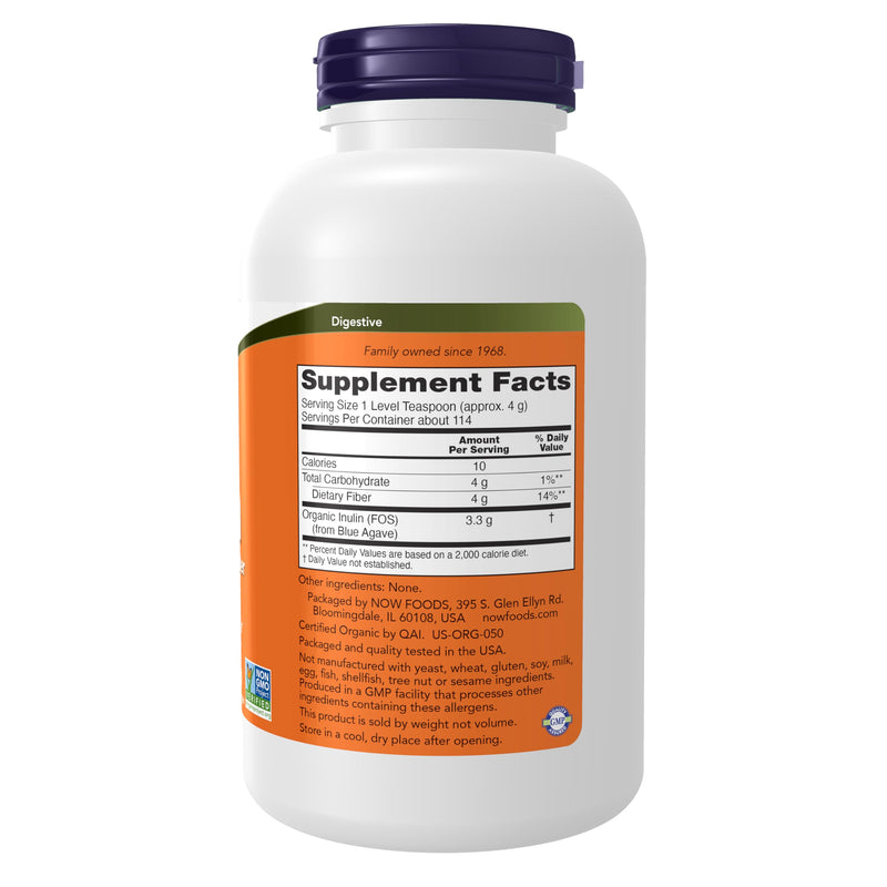 NOW Foods Supplements, Inulin Prebiotic Pure Powder, Certified Organic, Non-GMO Project Verified, Intestinal Support*, 1-Pound 1 Pound (Pack of 1)