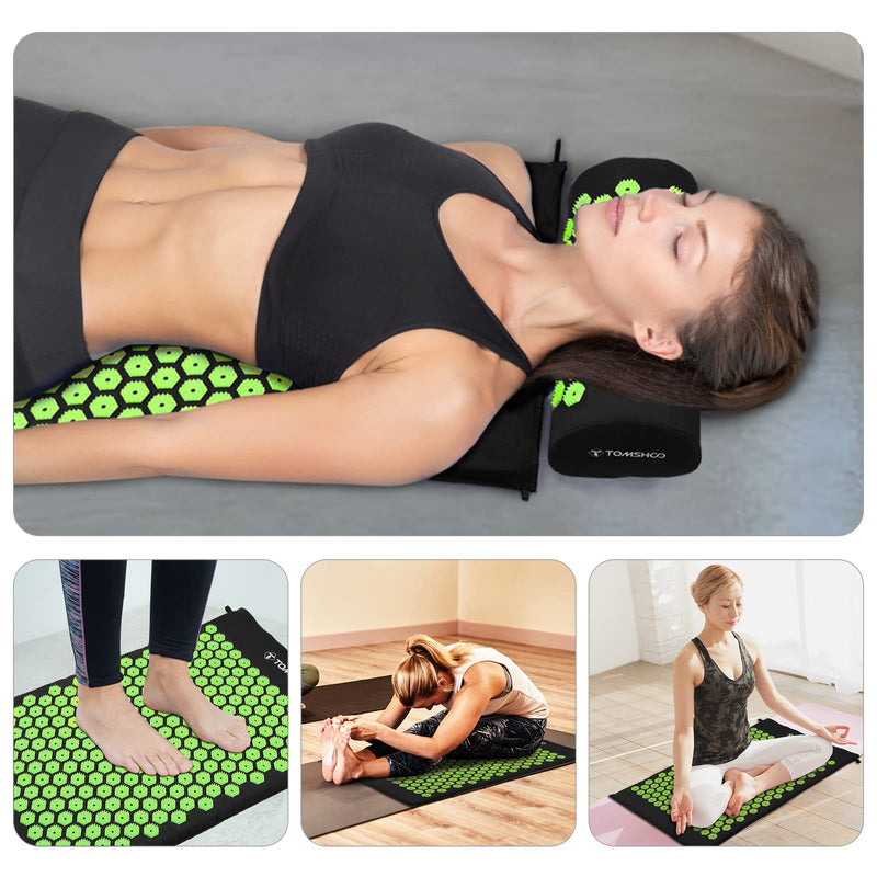 [Australia] - TOMSHOO Acupressure Set, Acupressure Mat and Pillow with 2pcs Massage Balls- Pain Relief Therapy Muscle Back Neck with Travel Bag for Men and Women Black 
