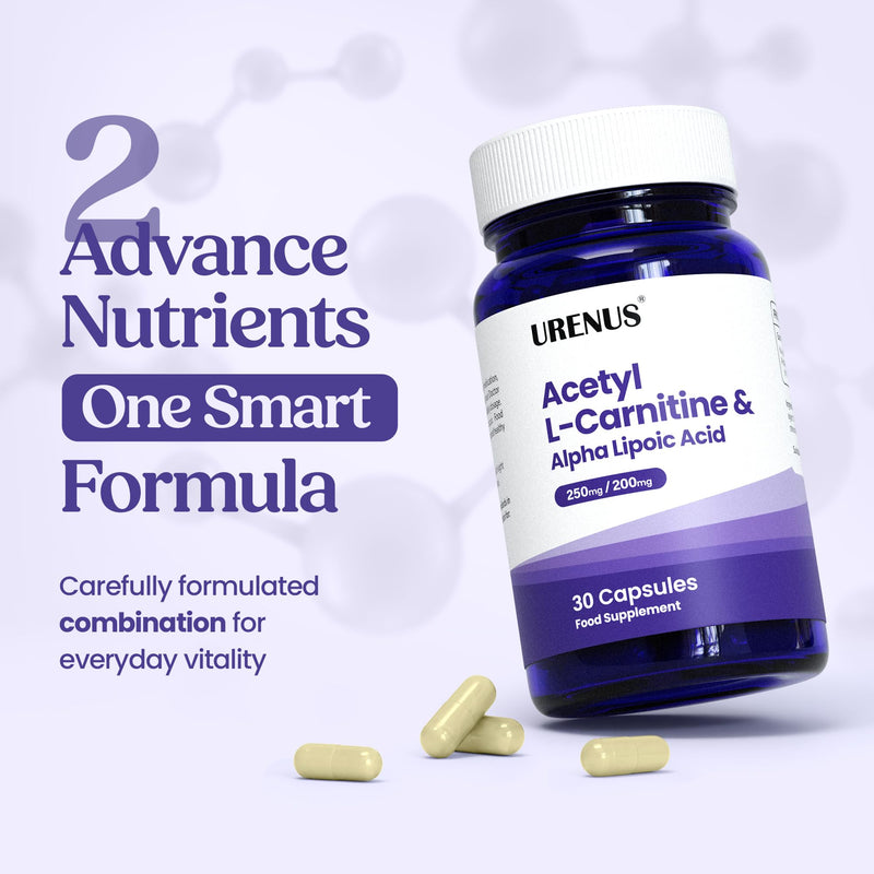 Acetyl L-Carnitine + ALA Capsules – Energy, Focus & Daily Wellness Supplement – 30 Vegan Capsules – Made in UK