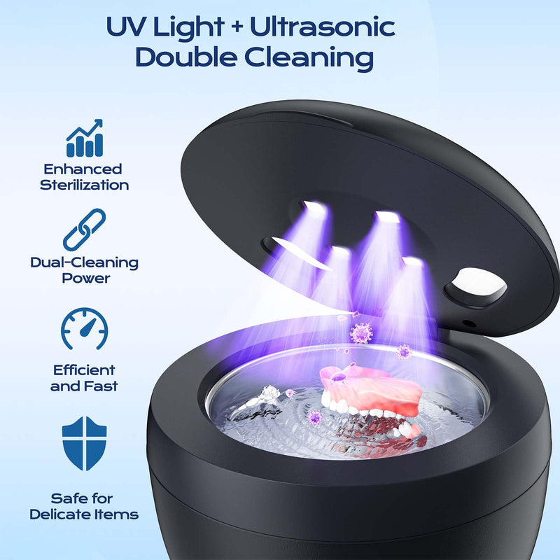 [Australia] - Ultrasonic Retainer Cleaner(2025 Upgraded), 45kHz Cleaning Machine for Dentures, Mouth Guards, Braces, Toothbrush & Jewelry, 200ML Denture Cleaner with 4 Modes for Dental Care 