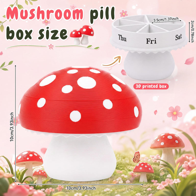 Mifoci 3D Printed Mushroom Pill Organizer Large Weekly Pill Case Mushroom Cute Decorative Medicine Box 7 Day Medication Container for Fish Oil Vitamins Supplements 4 Inch