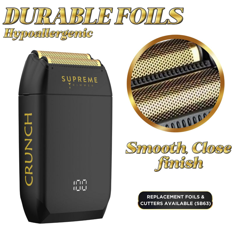 [Australia] - Supreme Trimmer Crunch STF602 – Waterproof Double Foil Shaver for Men | 150 Min Runtime, Wet/Dry Cordless & Corded Electric Razor | Hypoallergenic Foils for Face, Head & Stubble Black 