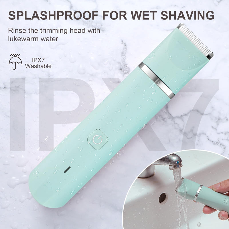 [Australia] - Bikini Trimmer for Women,IP7X Waterproof Wet/Dry Groin Shaver,Electric Ball Trimmer Pubic Hair Trimmer Shaver,Snap-in Ceramic Blades,Green Blue 