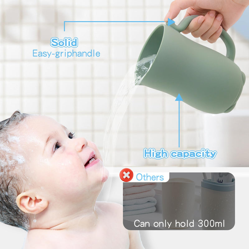 [Australia] - mandoo Baby Bath Rinse Cup - Food Grade Silicone - Shampoo & Body Washing Rinser Cup For Kids with Easy Grip Handle to Rinse Baby Shampoo and Soap - Baby Essentials (Light green) Light Green 