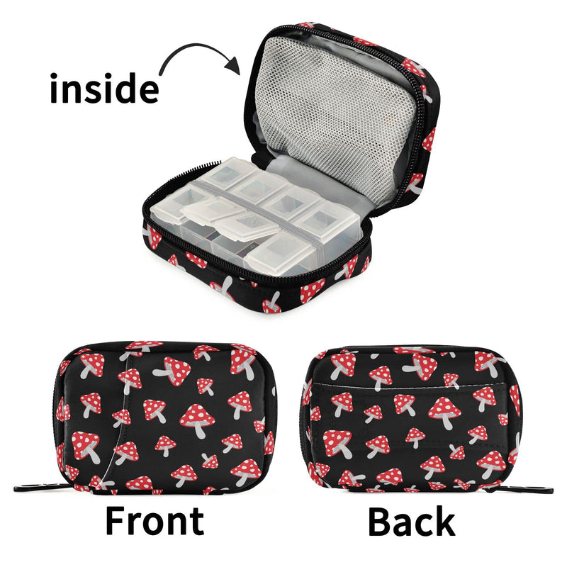 Cute Mushroom Pill Case, Portable Weekly Pill Box Bag Container 7 Days Pill Organizer Vitamin Supplement Holder with Zipper for Travel Family Business