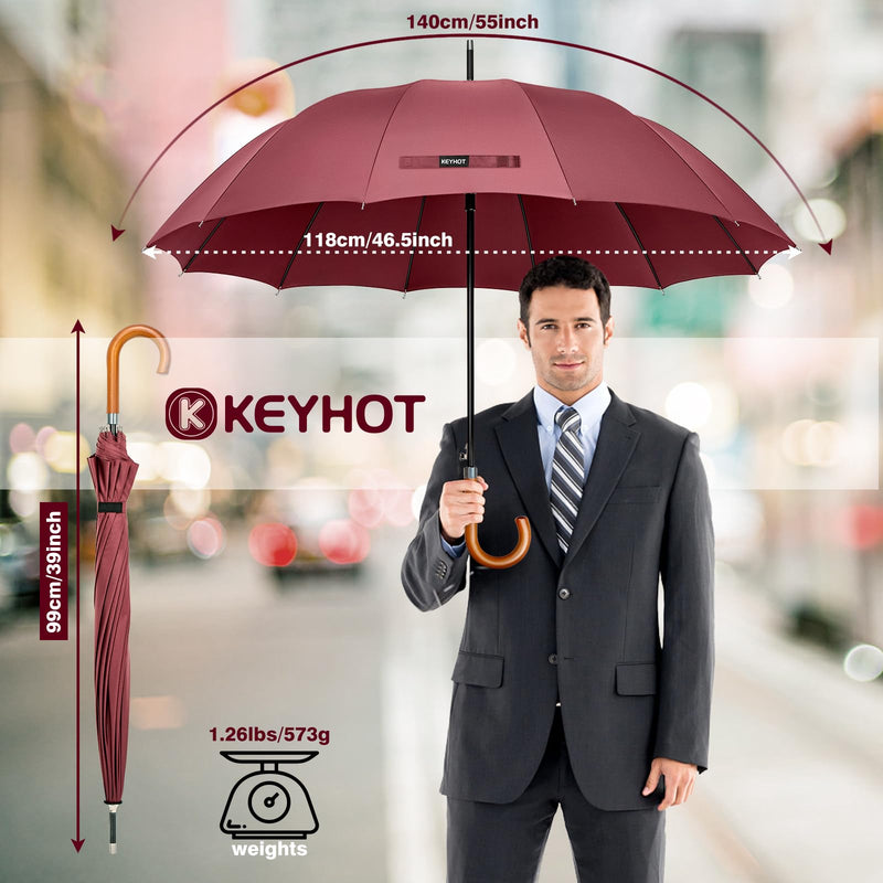 Golf Umbrella Windproof, Large Golf Umbrellas for Rain Heavy Duty Double Canopy, M/L/XL/XXL Automatic Open Golf Umbrella for Golf Bag Burgundy 55Inch
