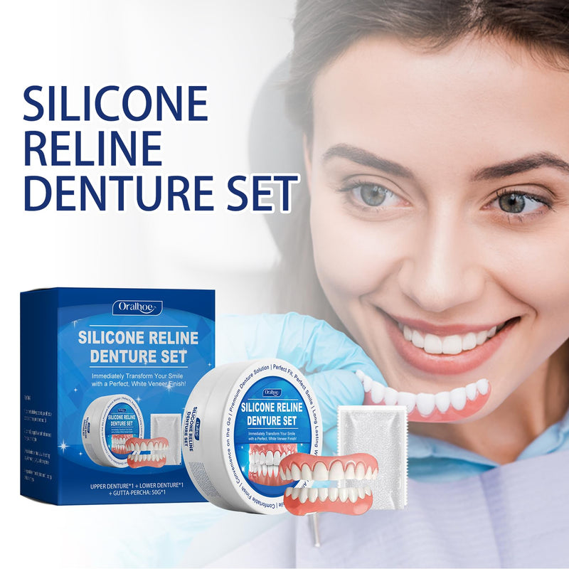 [Australia] - Clip-on dentures, denture silicone reline kit, silicone reline denture set, denture set, silicone teeth, soft silicone reline denture set, for upper and lower jaw prostheses 