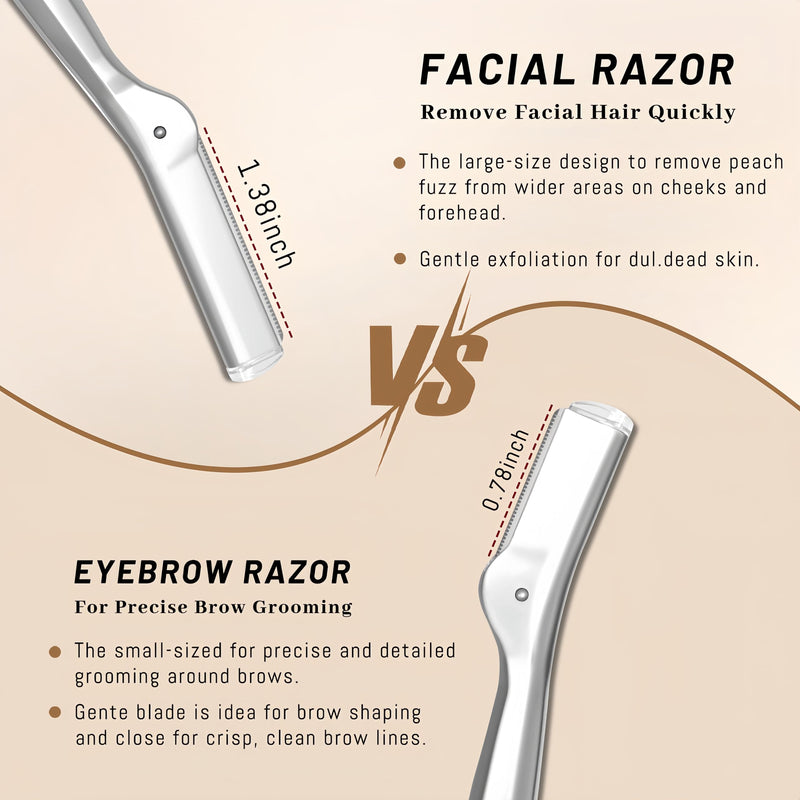 [Australia] - Stainless Steel Eyebrow Razor - Face Razors with Travel Cover & 10 Refill Blades, Eyebrow Brush - Help Exfoliate and Smooth Skin for Eyebrow, Leg, BIKINI, Facial, Beard Remove - S 
