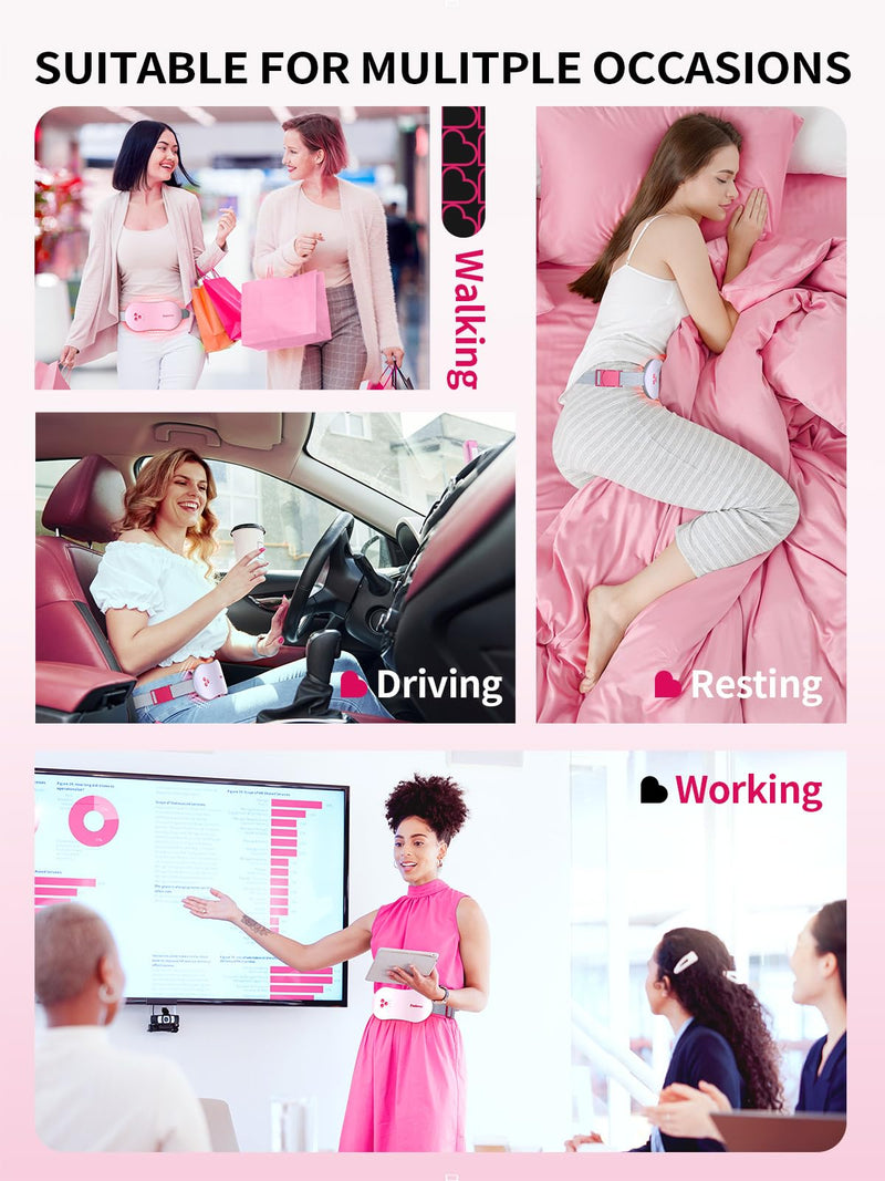 [Australia] - Heating Pad for Period Cramps, Funlover Portable Electric Heating Pad with Vibration, Wireless, Rechargeable for Menstrual Belly Back Pain Relief Girls Women Woman, Pink Gray Standard 