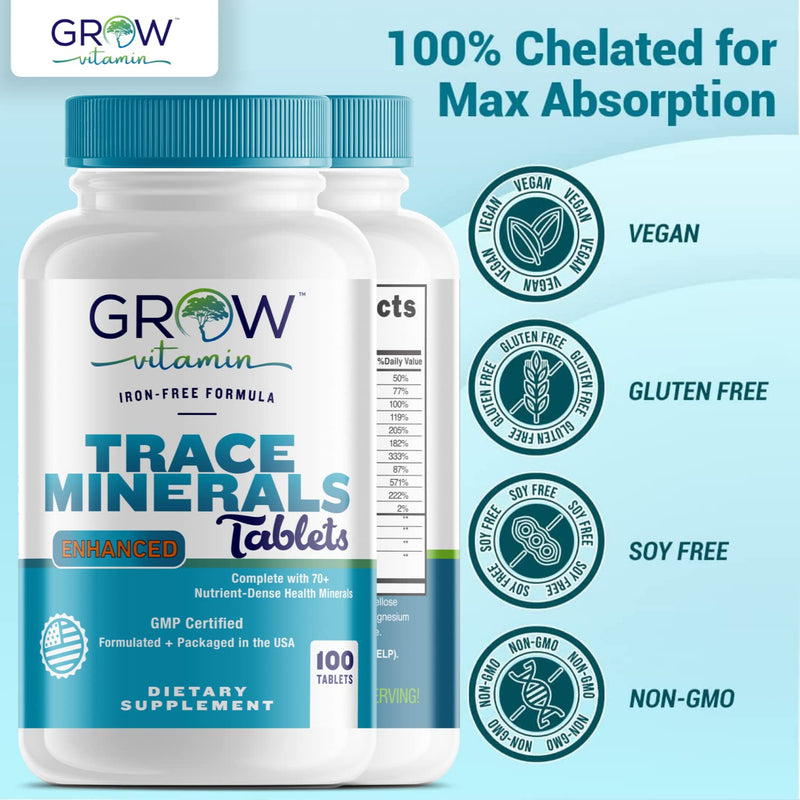 Grow Vitamin Trace Minerals Enhanced Complex, 100 Tablets | Complete with 70+ Nutrient-Dense Health Mineral, 100% Natural Ingredients