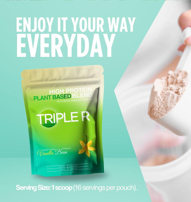 Triple R Vegan Protein Powder & Super Green | Pea Protein Blend | Organic Plant-Based Amino Acid Source, Vanilla, 16 Serving, 400 g