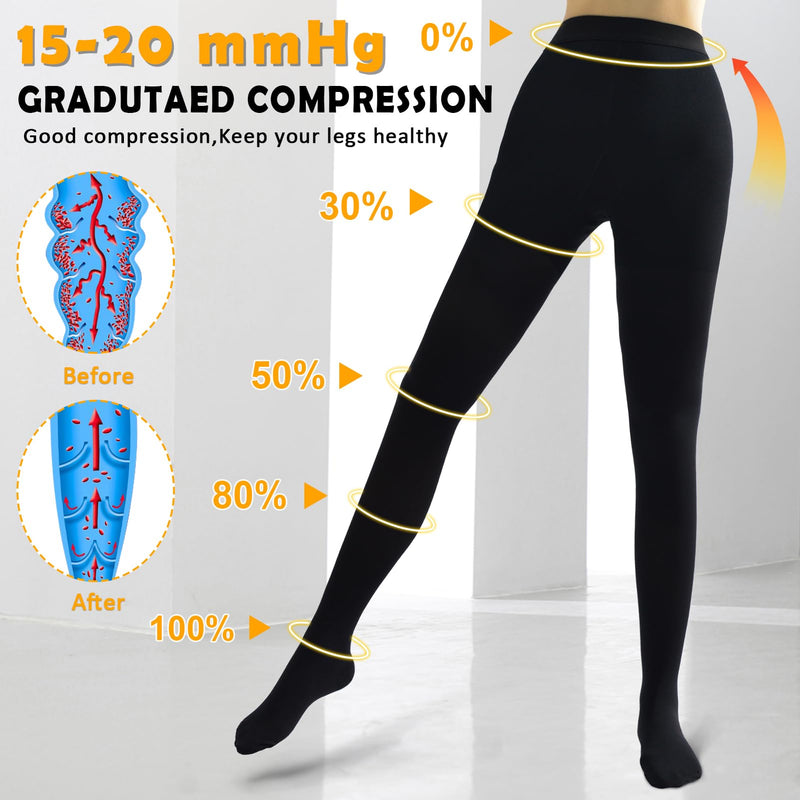 [Australia] - CASMON 15-20 mmHg Medical Compression Pantyhose for Women & Men, Closed Toe Compression Tights for Varicose Veins Edema Black X-Large 