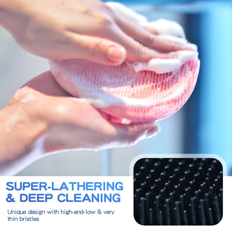 [Australia] - Silicone Back Scrubber(Thick Bristles) & Soft Bath Glove Set, Super-Exfoliating Body Scrubber & Super-Lathering Shower Brush Combination, with a Free Hook.(Black) Thick Bristles Set Black 
