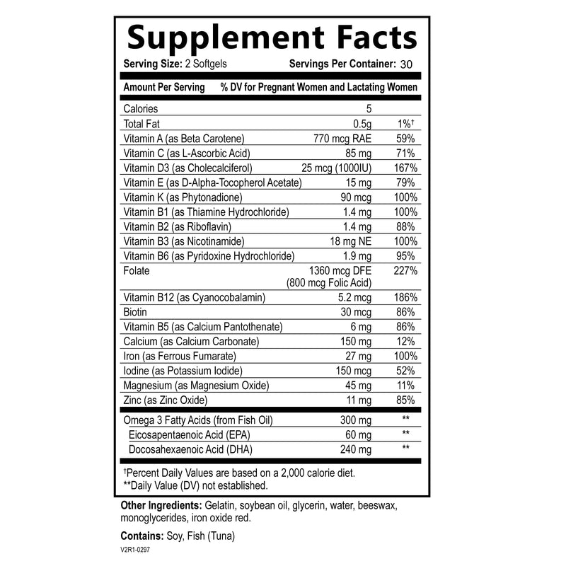 [Australia] - Prenatal Vitamins for Women - Multivitamin with DHA, Folic Acid, Vitamin C, B12, Iron & Omega-3 - Before, During & Post Pregnancy Supplement for Healthy Growth & Brain Development - 60 Softgels 60 Count (Pack of 1) 