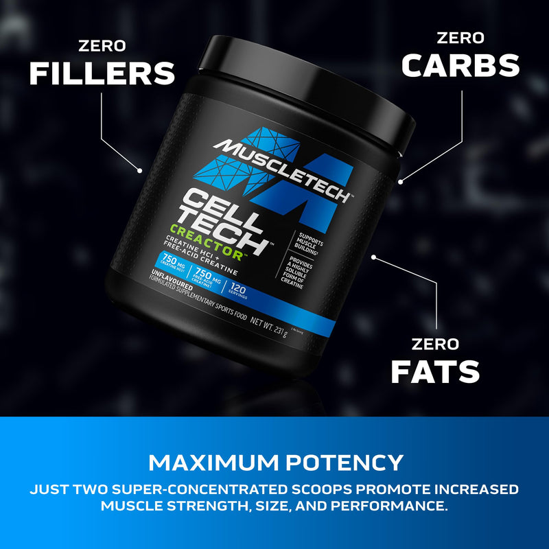 [Australia] - MuscleTech Cell-Tech Creactor Creatine HCl Powder,Post Workout Muscle Builder for Men & Women ,Creatine Hydrochloride + Free-Acid,Unflavored (120 Servings),8.47 oz Unflavored 8.47 Ounce (Pack of 1) 