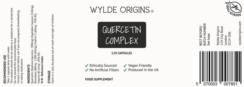 Quercetin Complex Supplement for Cardiovascular Health 120 Capsules- 500mg Quercetin Supplement with Bromelain for Immune Support - Vegan, Gut-Friendly & High-Potency Antioxidant
