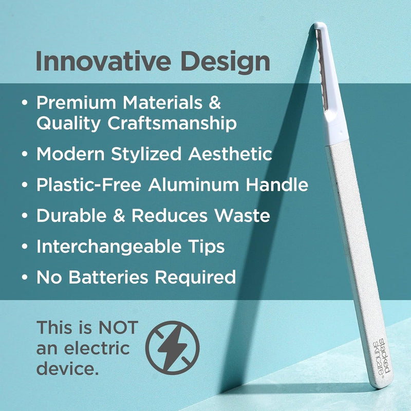 [Australia] - StackedSkincare Dermaplane Razor for Women Face - Professional Facial Razor, Non-electric Face Shaver for Women - Eyebrow Razor & Dermaplaning Tool for Face Exfoliation - Includes Handle & Blade Dermaplaning Exfoliation Tool 