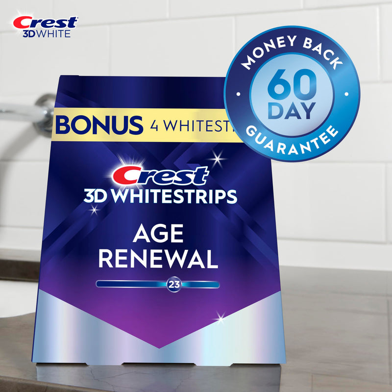 Crest 3D Whitestrips Age Renewal, 3D White, Teeth Whitening Strip Kit, 48 Strips (24 Count Pack), Crest Teeth Whitening Strips, Teeth Whitening Kit 24 Count (Pack of 1)