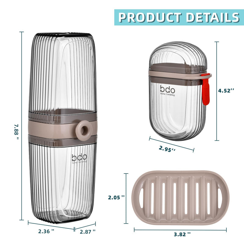 [Australia] - VITVITI Gray Toothbrush Travel Case, Portable Leakproof Travel Soap Container Dish Tray, 7.88 inch Toothpaste Toothbrush Holder with Cover for Trip/Bathroom/Camping Clear 