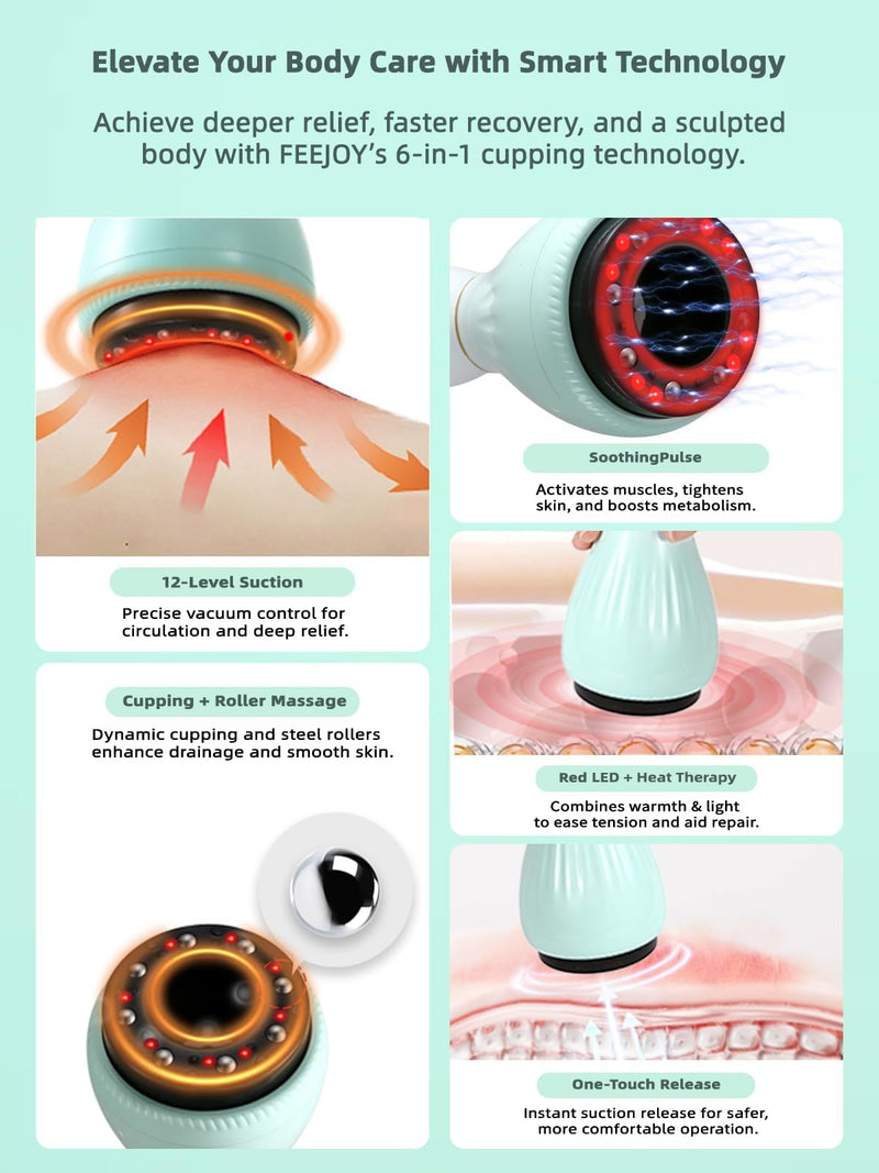 Electric Lymphatic Drainage Massager with Pulse Therapy & Heat – 12-Level Cupping Massage Device for Cellulite Reduction, Body Sculpting, Deep Tissue Pain Relief & Muscle Recovery